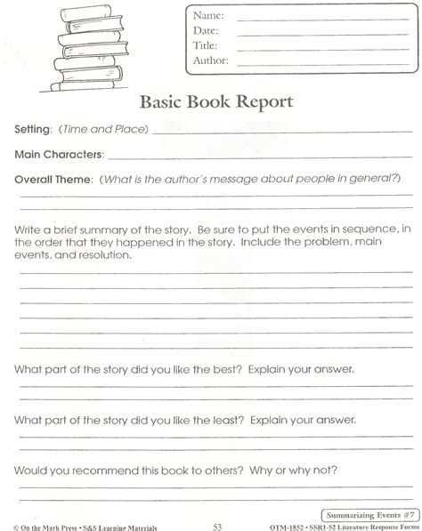 fiction book report template 5th grade pdf
